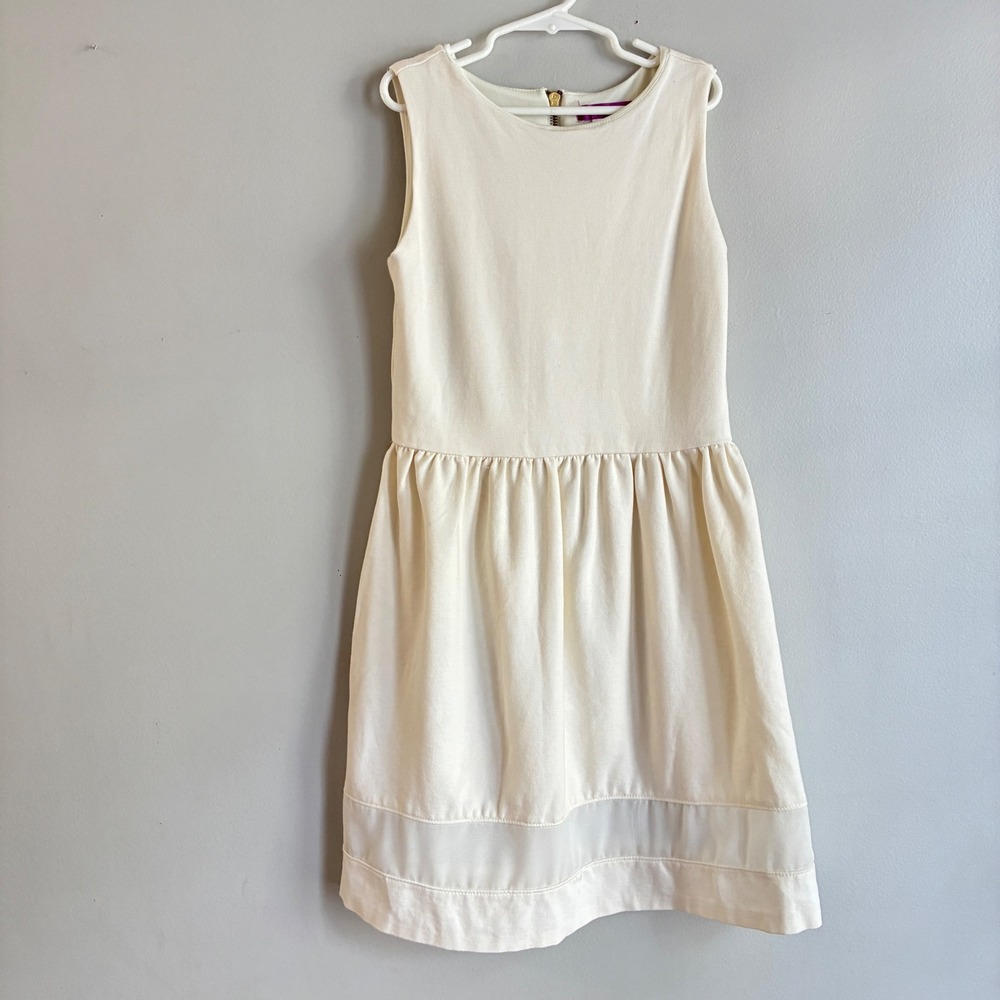 AQUA Sleeveless Fit Flare Dress Girls Large Cream Mesh Hem Party Zipper